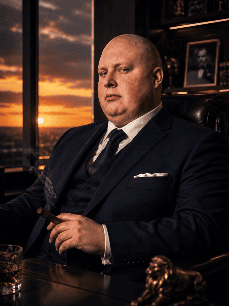 James Manios headshot at office, in a suit. 